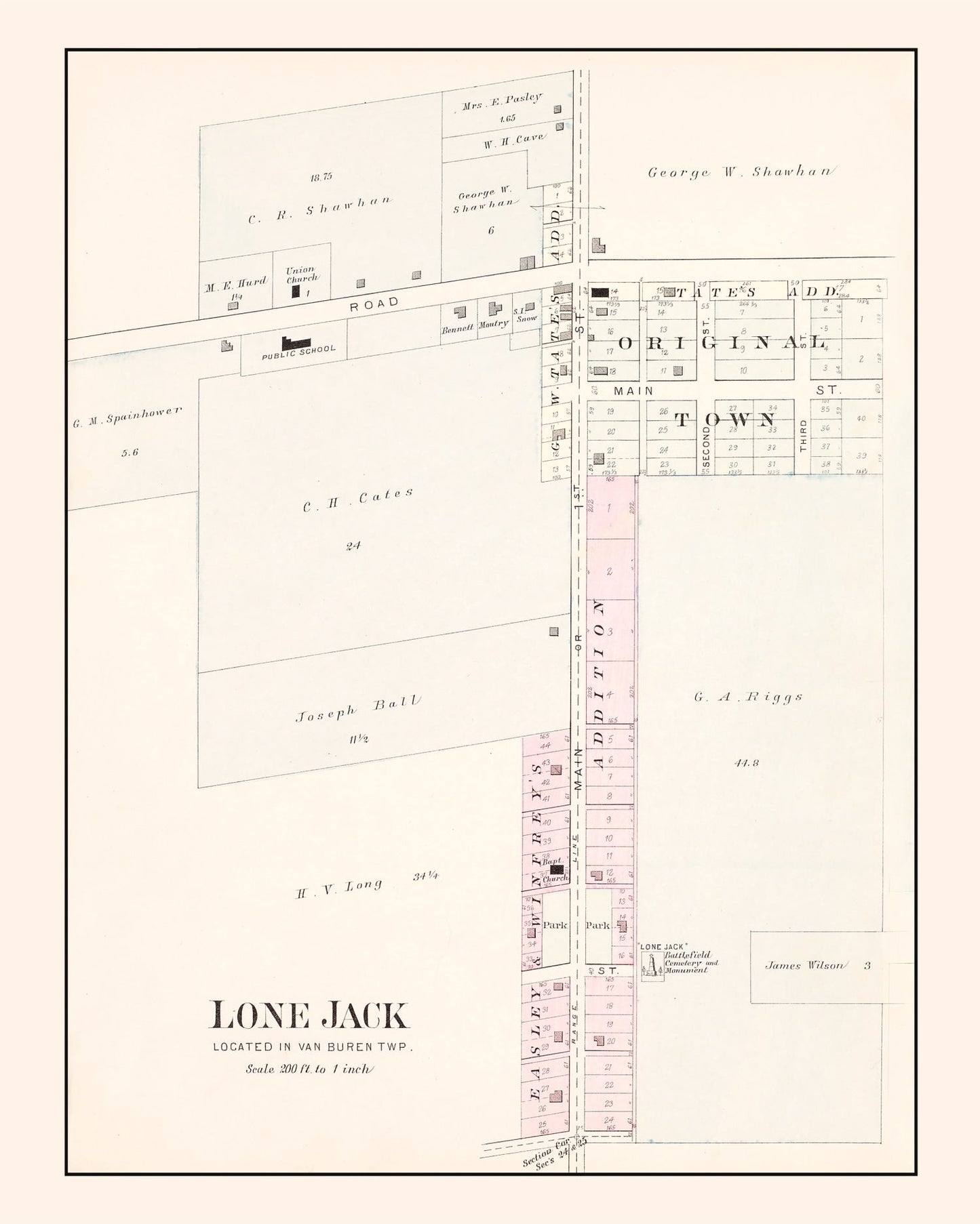Vintage Map of Lone Jack, Missouri 1904