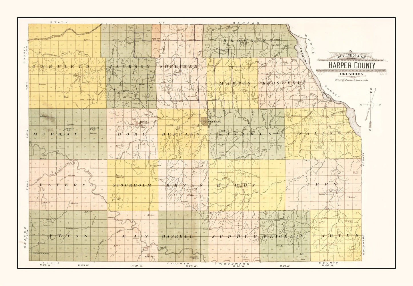 Vintage Map of Harper County, Oklahoma 1910
