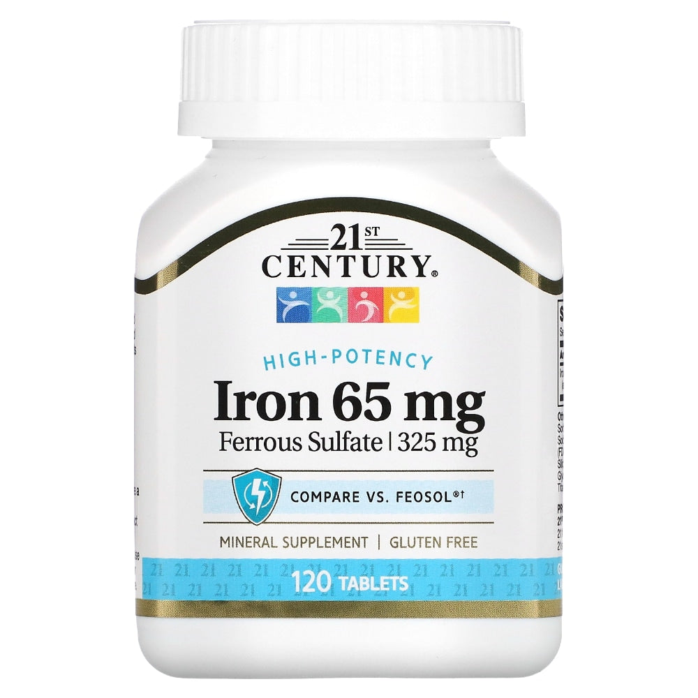 21st Century Ferrous Sulfate 65mg Iron Supplement – 100 Tablets – Supports Iron Deficiency & Vitality