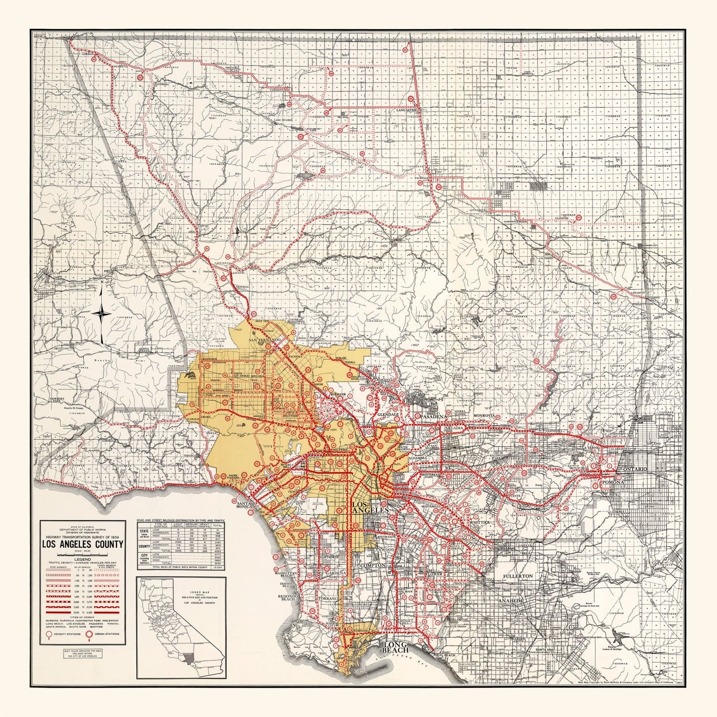 Vintage Map of Los Angeles County, California 1935