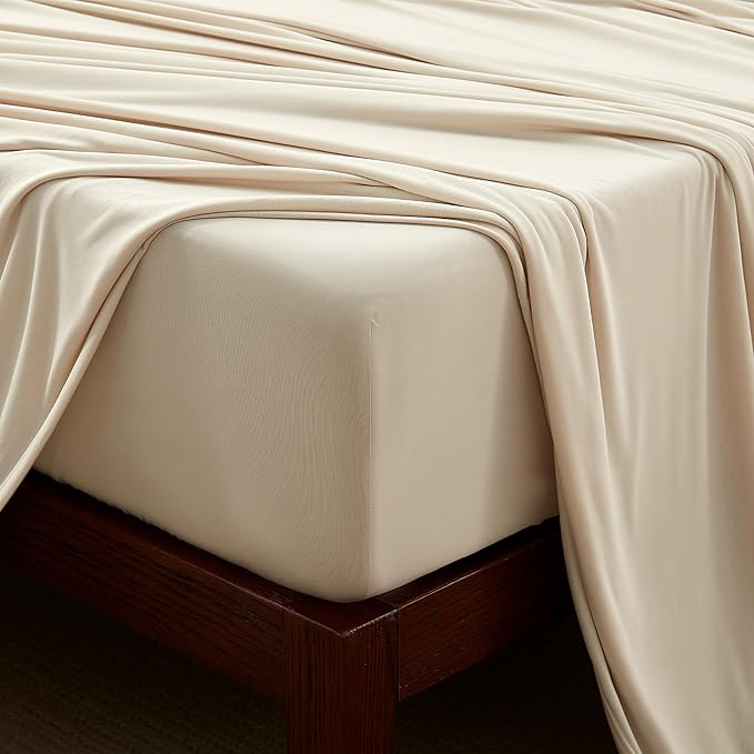 100% Microfiber Jersey Knit Sheet Set with Pillowcases-Beige