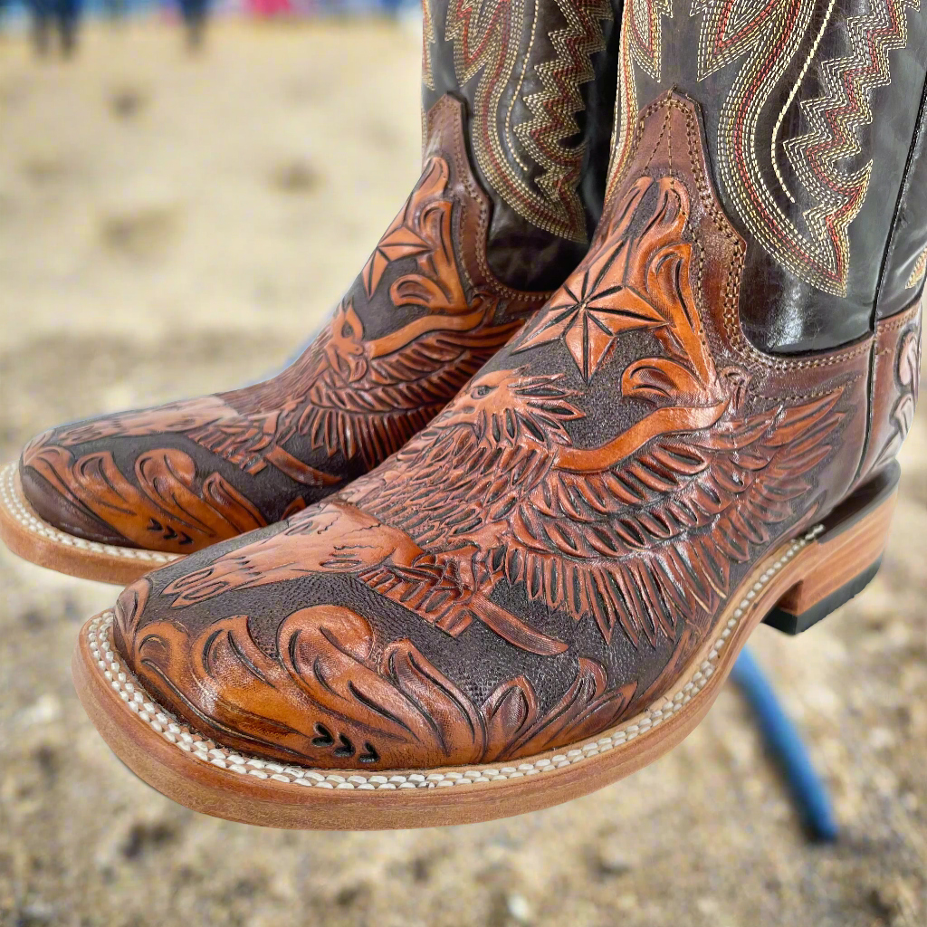 Men's Bulldog Hand Tooled Boots- Wrath of the Eagle Bitone