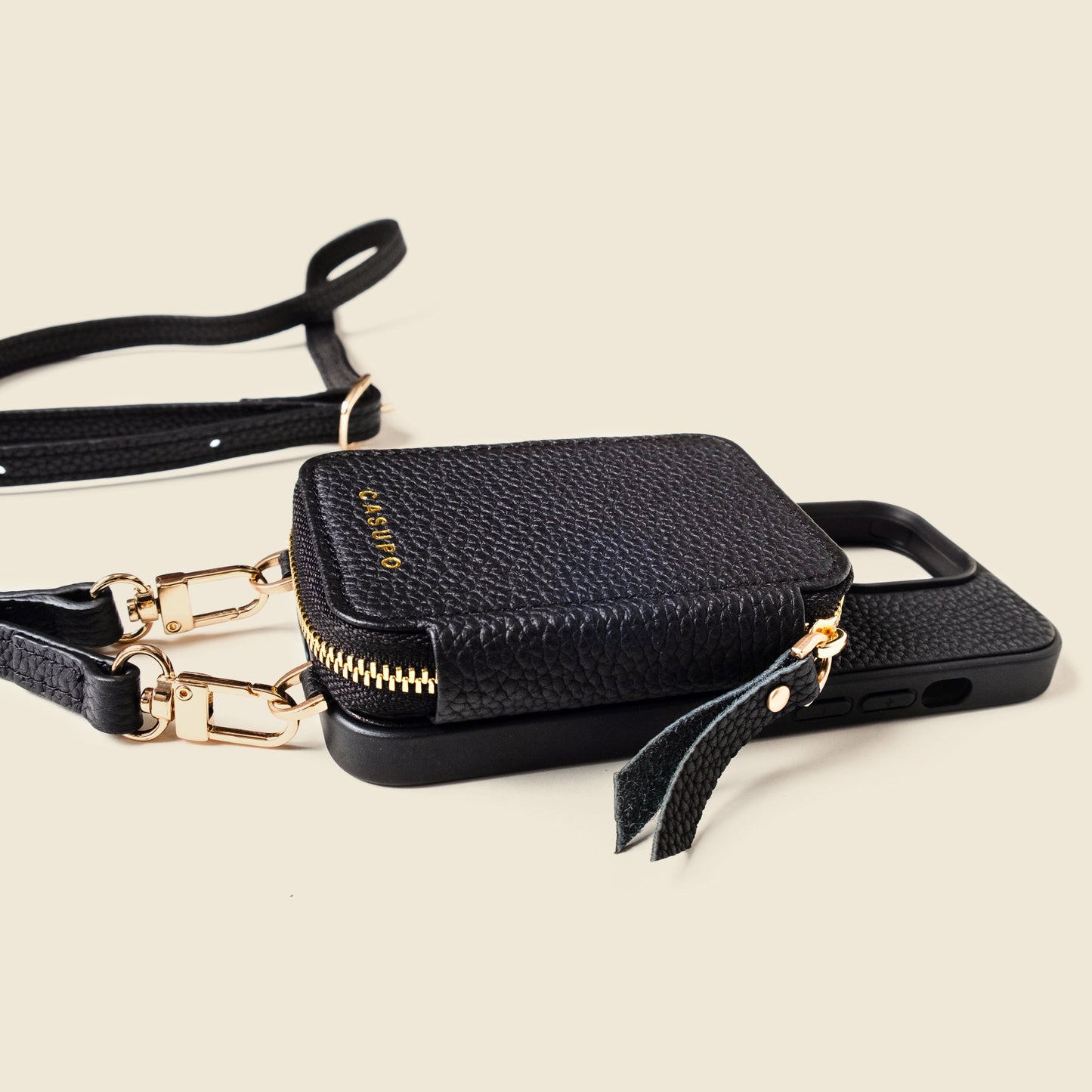 iPhone Case and Wallet with Long Strap - Black