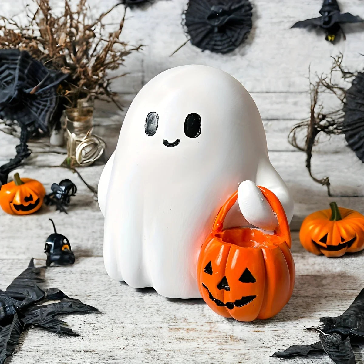 Light Up Ghost Pumpkin Statue