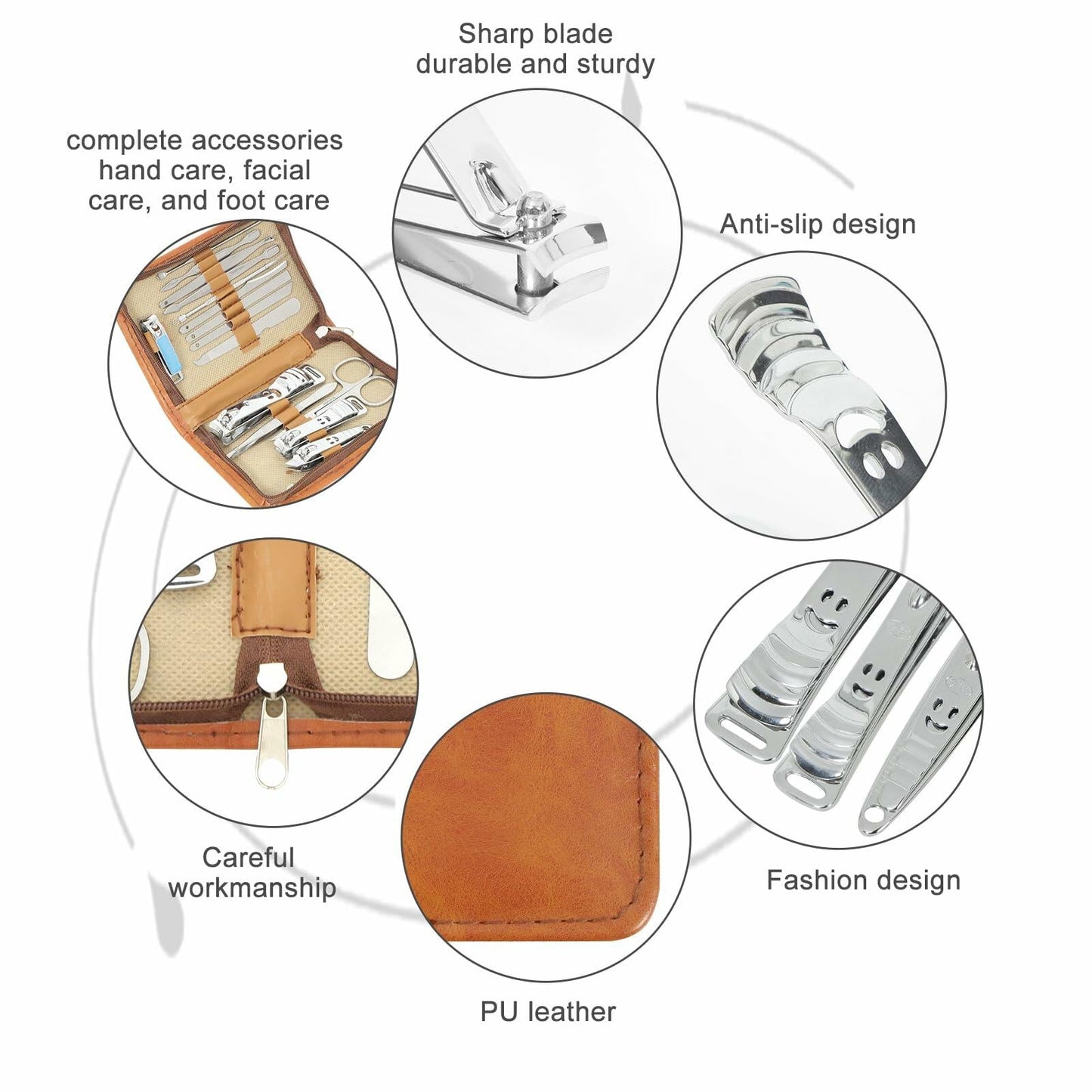 Manicure Set Nail Clippers Pedicure Kit 15Pcs Stainless Steel Brown Case