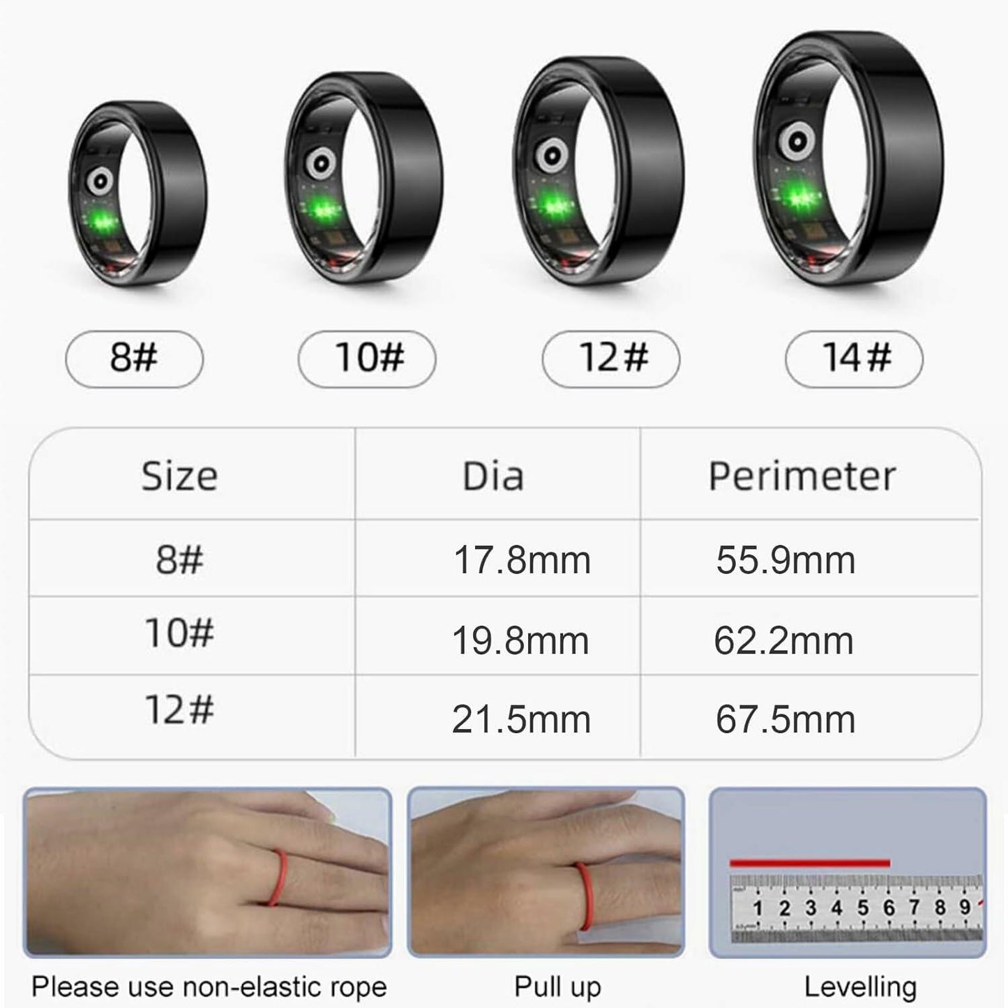 Dulutuxe Smart Ring Fitness Tracker Heart Rate Sleep Monitor White Size 10