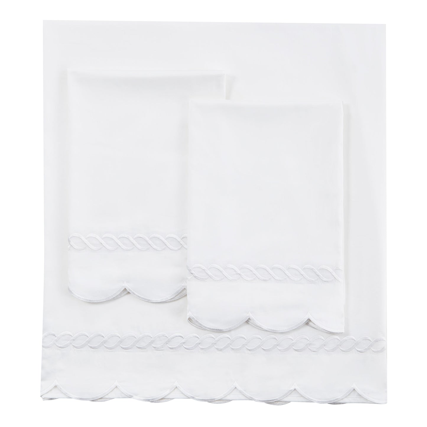 600 Thread Count Scallop Rope Embroidered Cotton Sheet Set