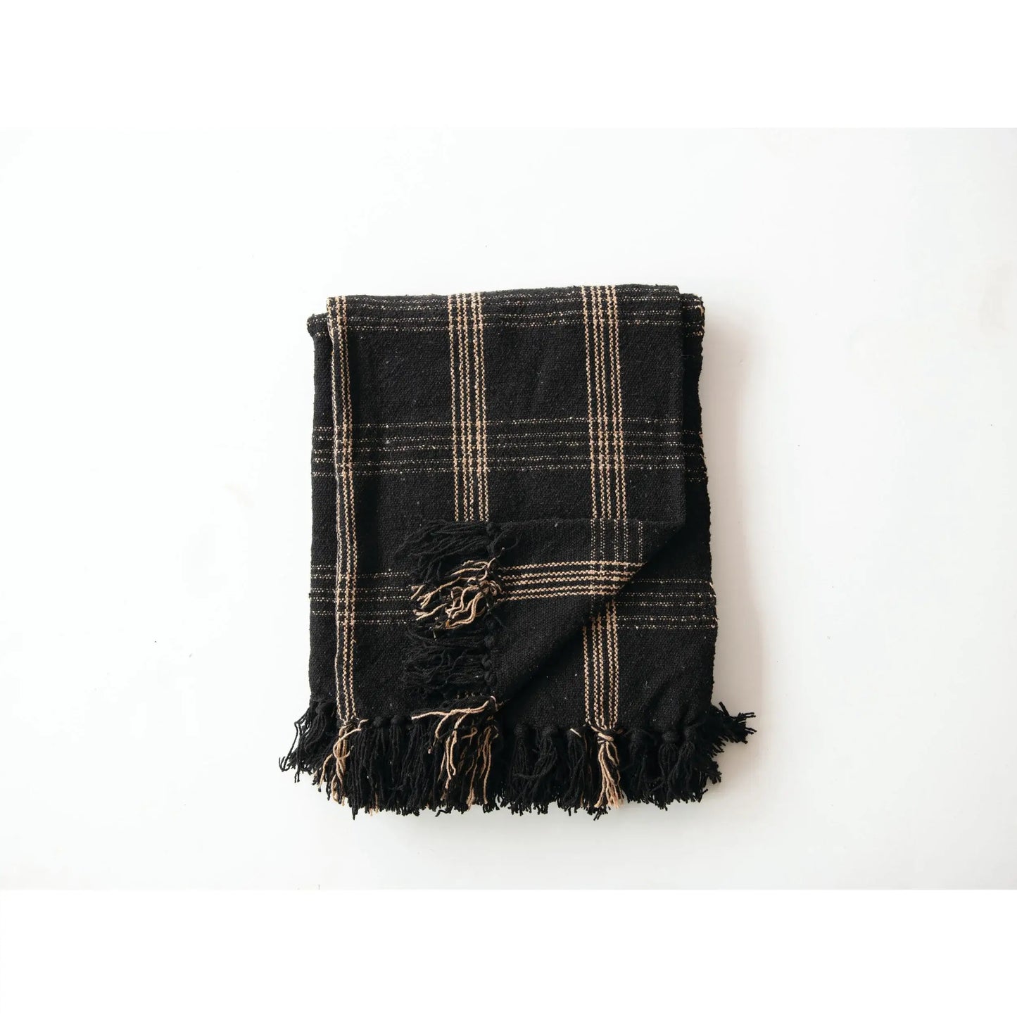 Woven Cotton Blend Throw with Fringe