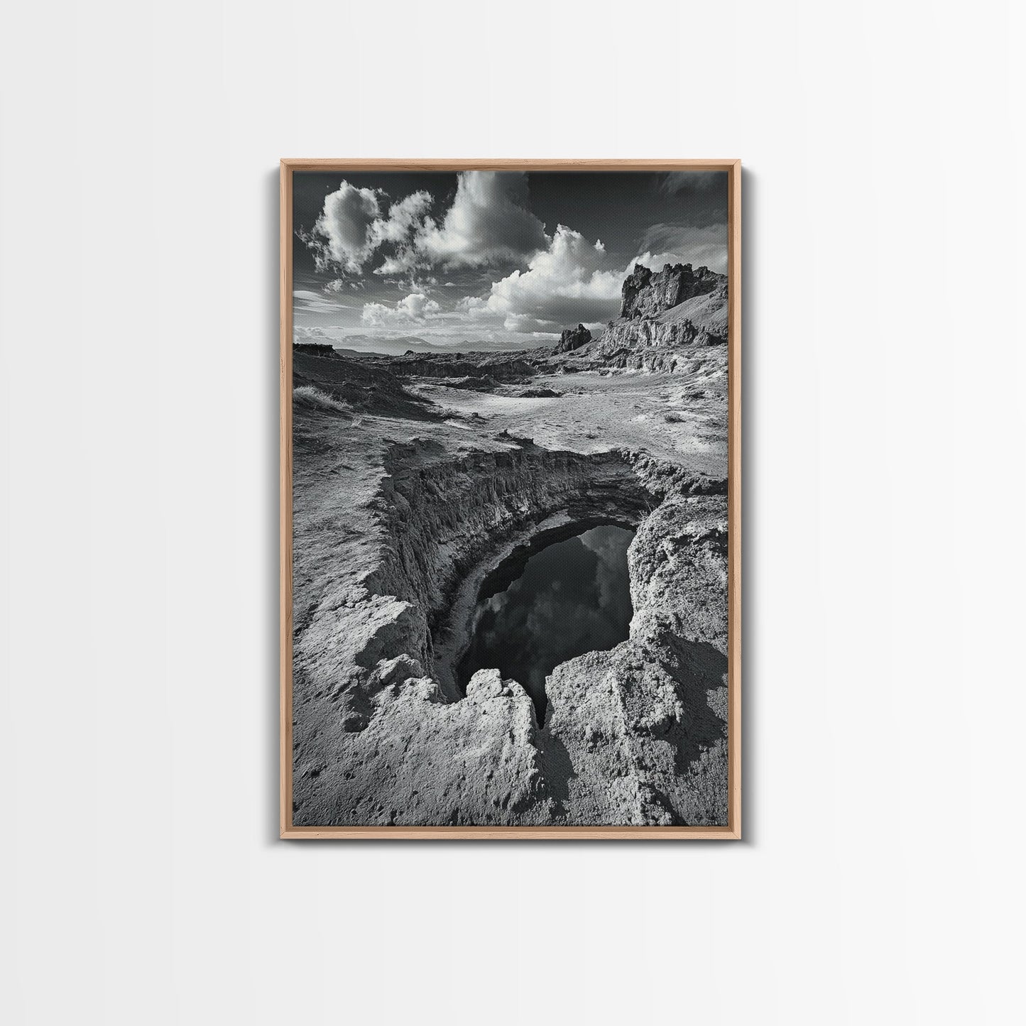 Desert Crater Scene, Surreal Landscape Art, Earth Tone Vibe, Minimalist Nature, Framed Canvas Print, Office Wall Decor, Modern Western Style