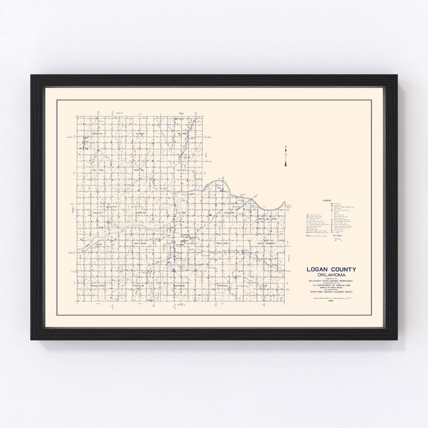 Vintage Map of Logan County, Oklahoma 1936