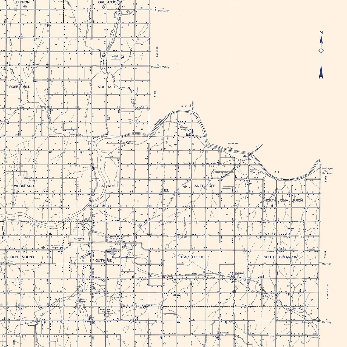 Vintage Map of Logan County, Oklahoma 1936