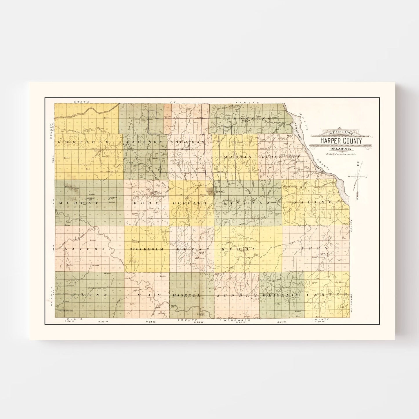 Vintage Map of Harper County, Oklahoma 1910