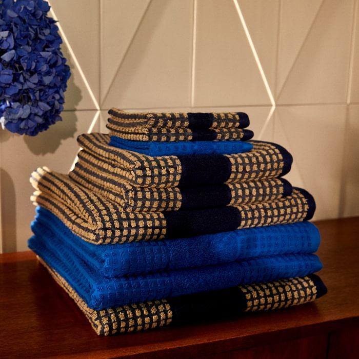 JUNA Check Washcloth, Dark Blue