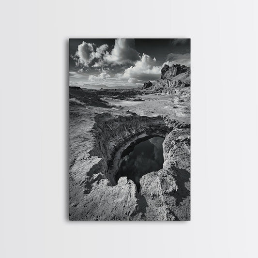 Desert Crater Scene, Surreal Landscape Art, Earth Tone Vibe, Minimalist Nature, Framed Canvas Print, Office Wall Decor, Modern Western Style