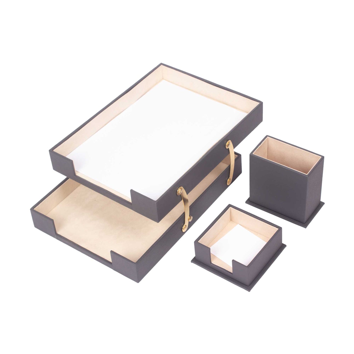 MOOG Leather Desk Set-3 Accessories-Double Document Tray - Tan - 3 PCS