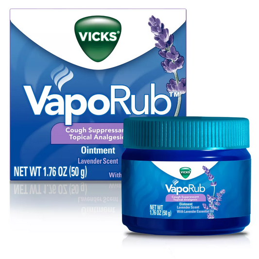Vicks Vaporub, Lavender Scent, Cough Suppressant, Topical Chest Rub & Analgesic Ointment, 1.76 Oz