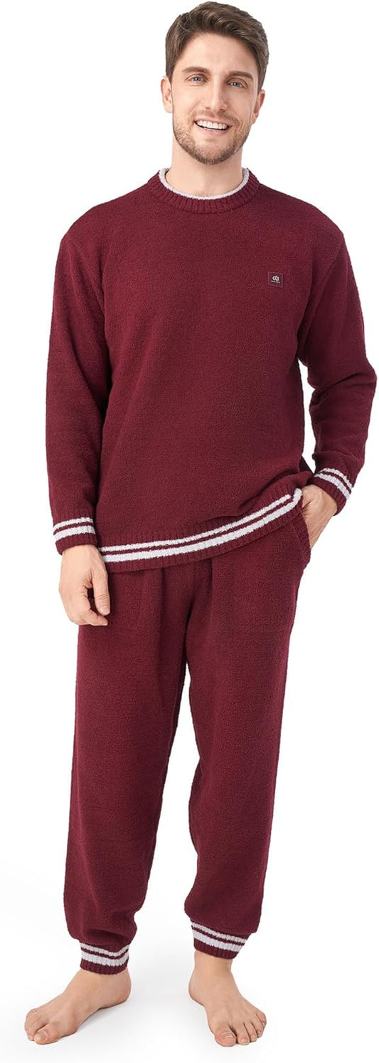 DAVID ARCHY Mens Pajamas Set Ultra-Soft Fleece Pajamas Warm Sleepwear Long Sleeve Lounge Set with Pockets