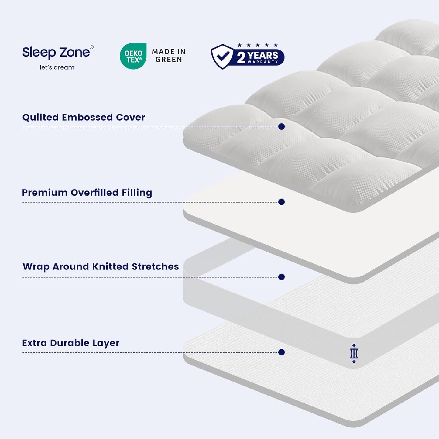 Extra Fluffy Mattress Pad Deep Pockets Pure White
