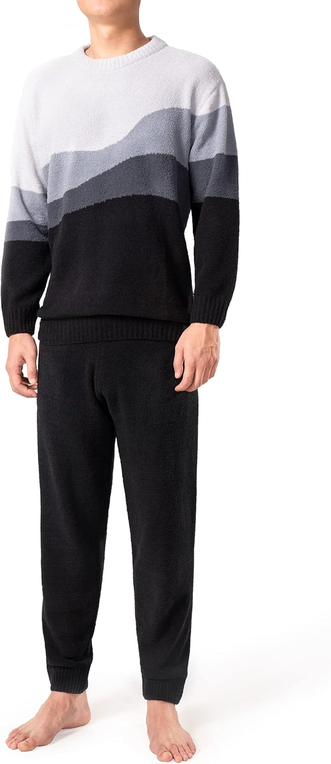 DAVID ARCHY Mens Pajamas Set Ultra-Soft Fleece Pajamas Warm Sleepwear Long Sleeve Lounge Set with Pockets