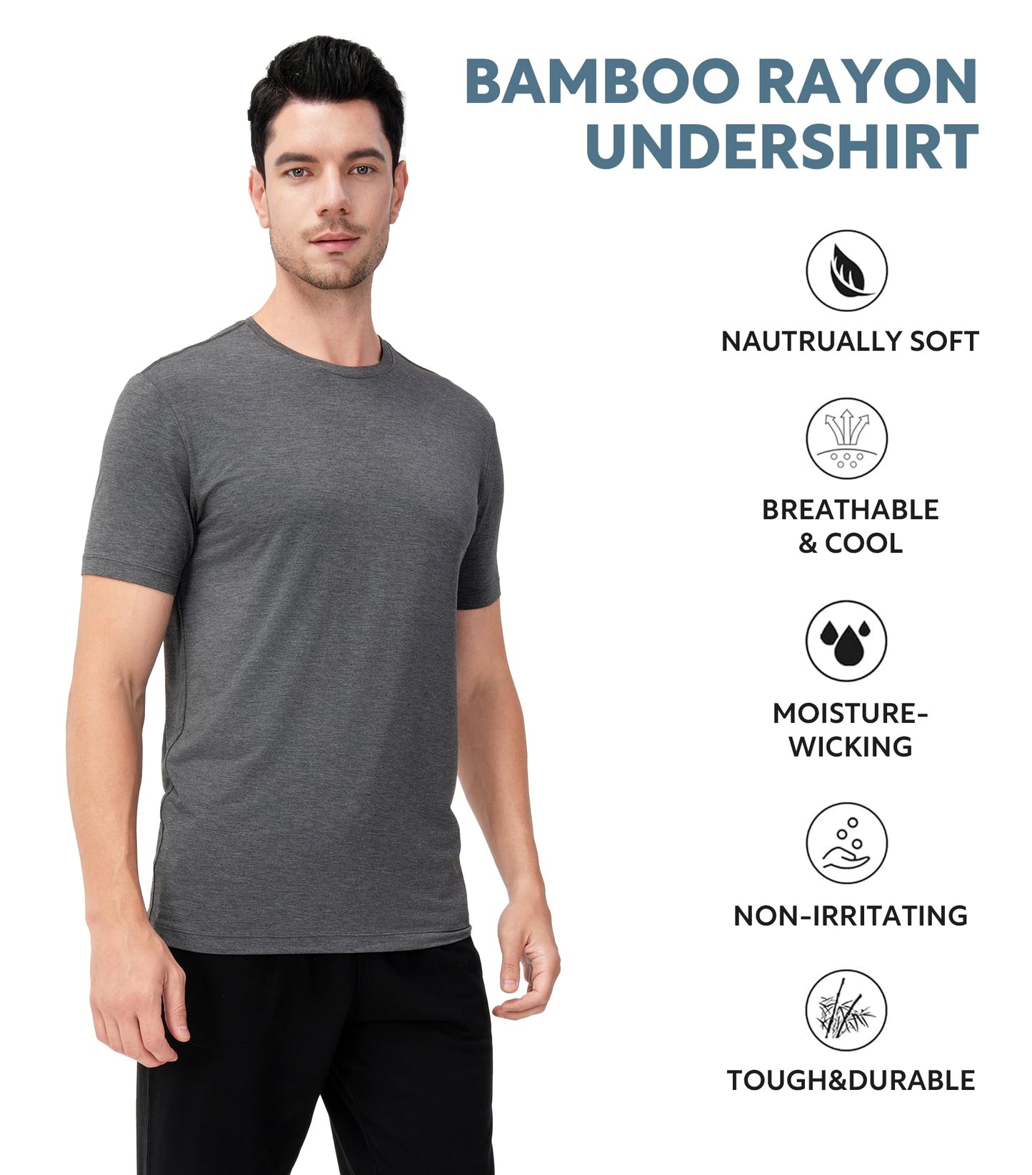 DAVID ARCHY Men's Undershirt Bamboo Rayon Moisture-Wicking Crewneck T-Shirts Stretch Tees for Men, 3 or 5 Pack