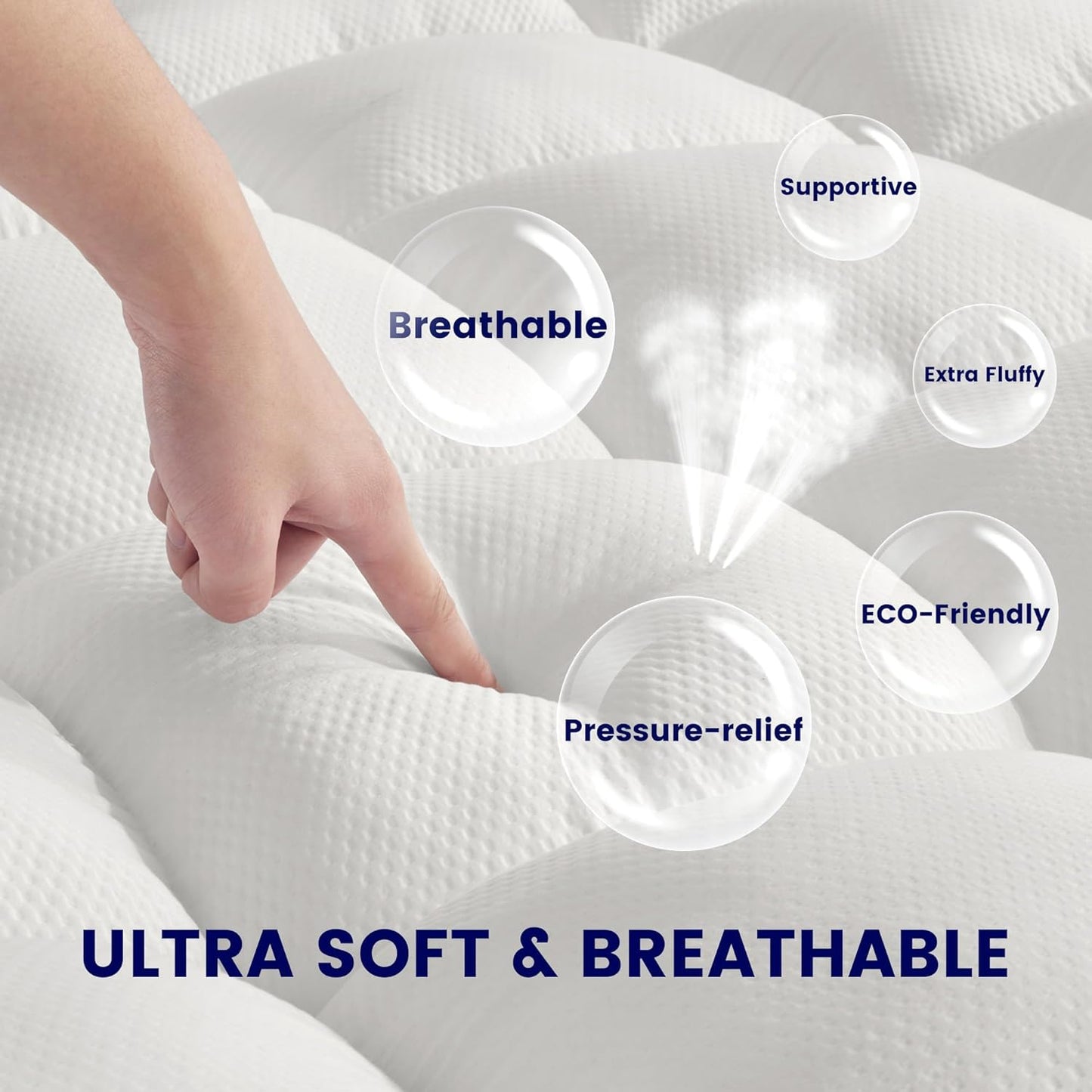 Extra Fluffy Mattress Pad Deep Pockets Pure White