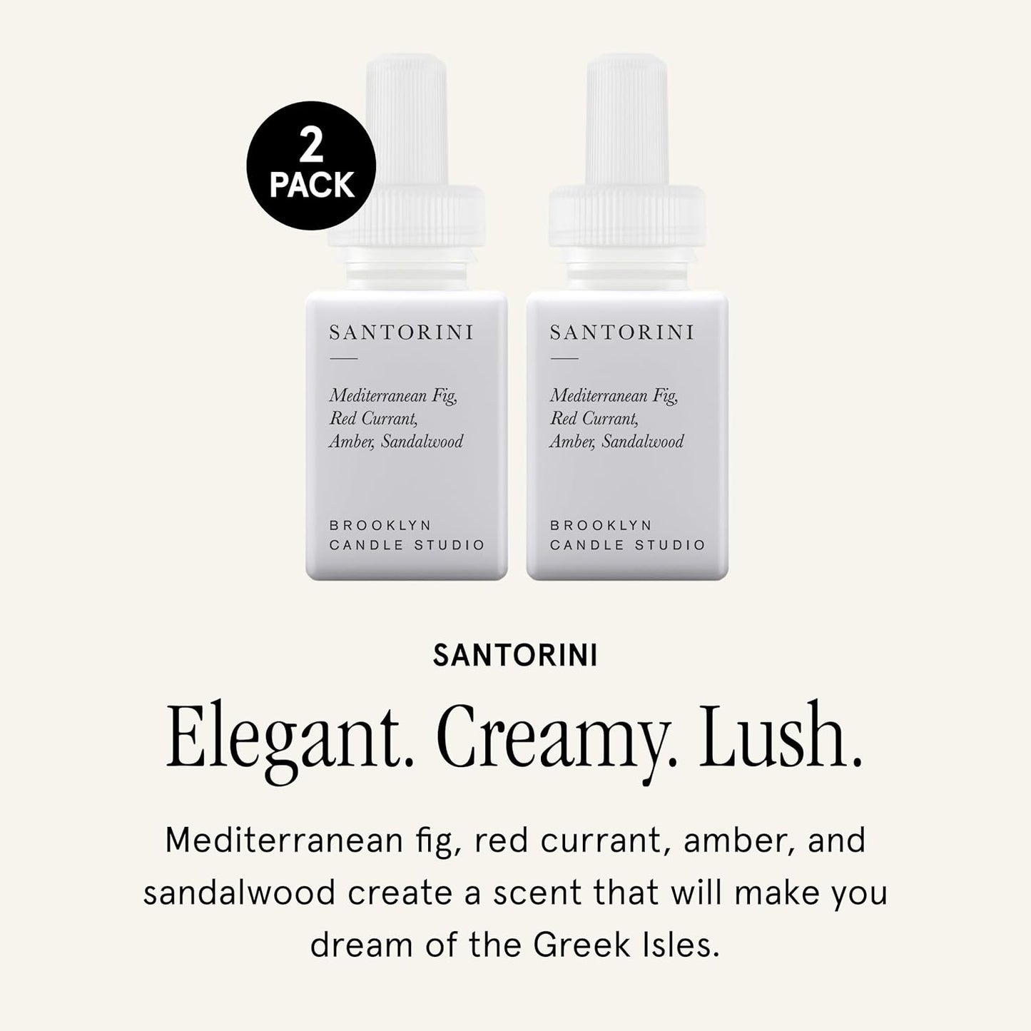 Pura & Brooklyn Candle Studio Home Scent Refill - Smart Air Diffuser - Up to 120-Hours of Luxury Fragrance per Refill - Home Essential - Clean & Safe Diffuser Fragrance - 2 Pack, Santorini