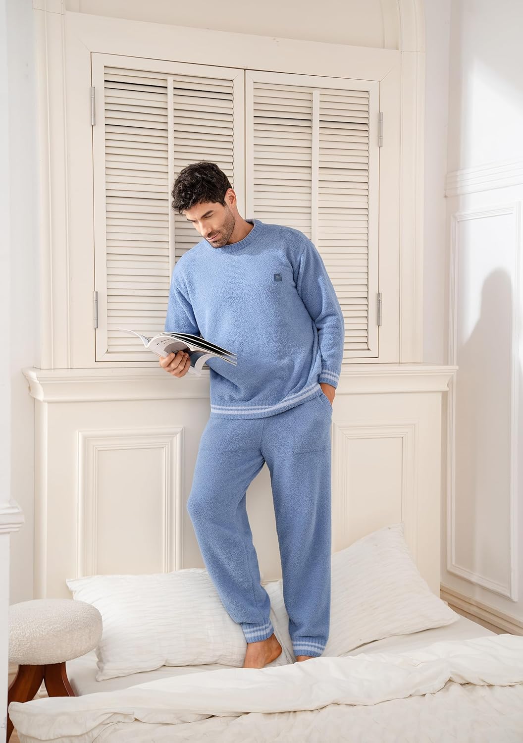 DAVID ARCHY Mens Pajamas Set Ultra-Soft Fleece Pajamas Warm Sleepwear Long Sleeve Lounge Set with Pockets