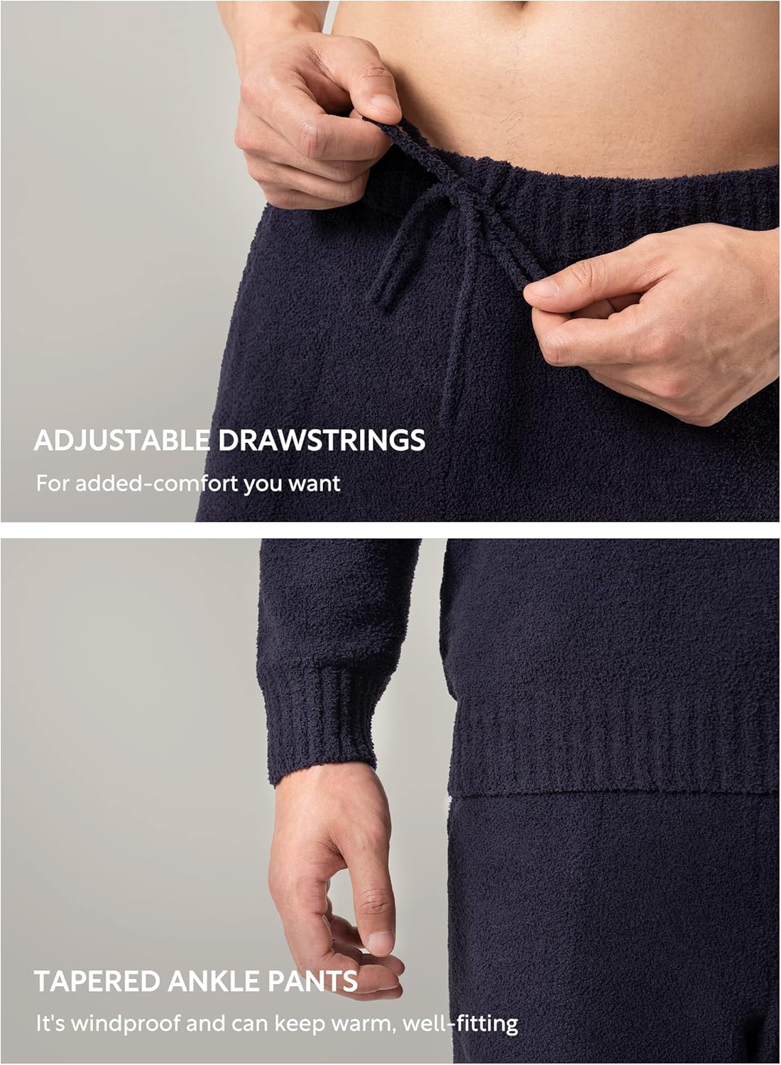 DAVID ARCHY Mens Pajamas Set Ultra-Soft Fleece Pajamas Warm Sleepwear Long Sleeve Lounge Set with Pockets