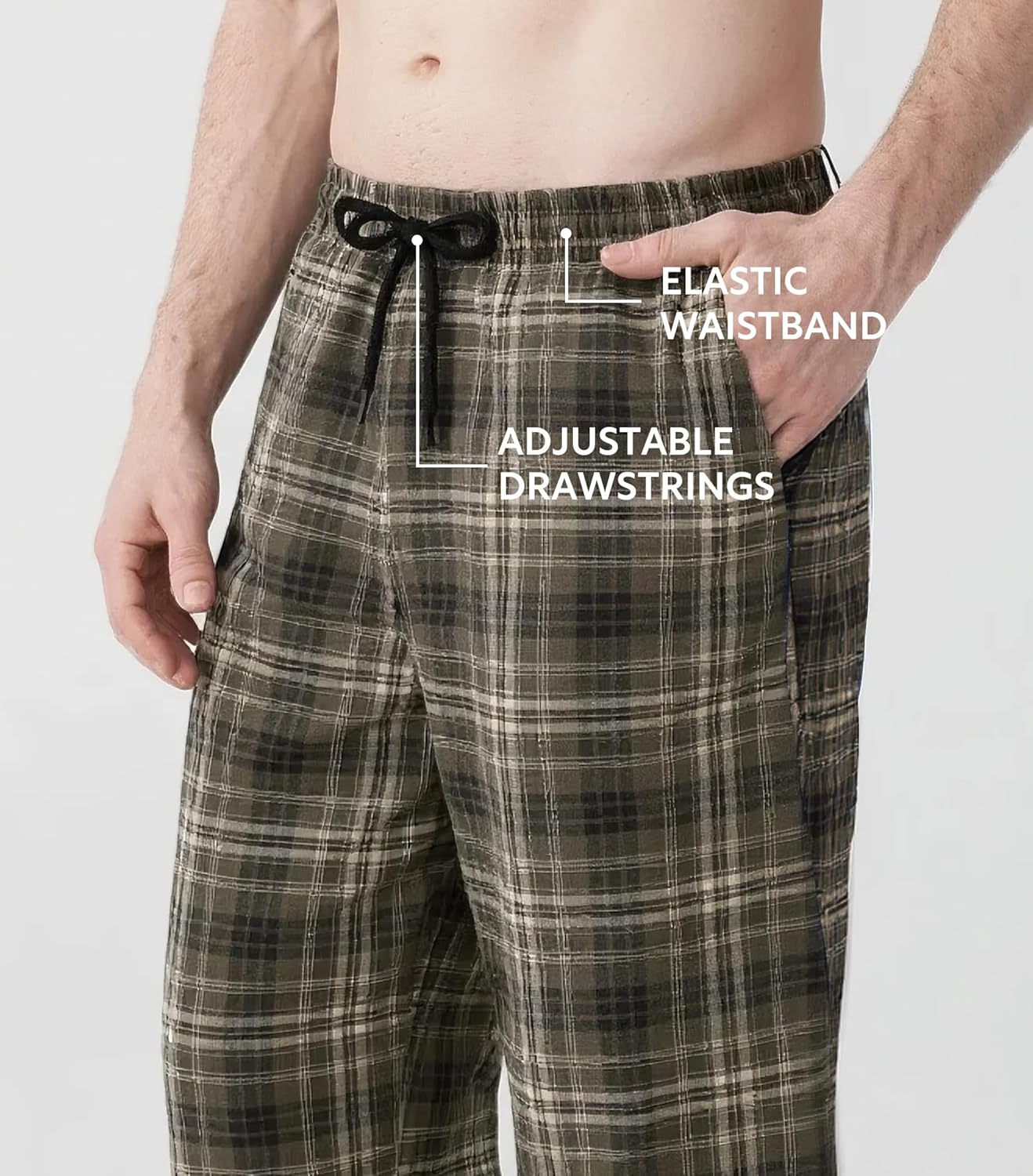 DAVID ARCHY Men's Flannel Pajama Pants, Soft & Cozy Cotton Pajama Pants, Lightweight Plaid Pants for Men with Pockets 2-Pack