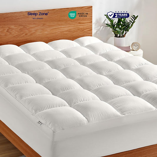 Extra Fluffy Mattress Pad Deep Pockets Pure White
