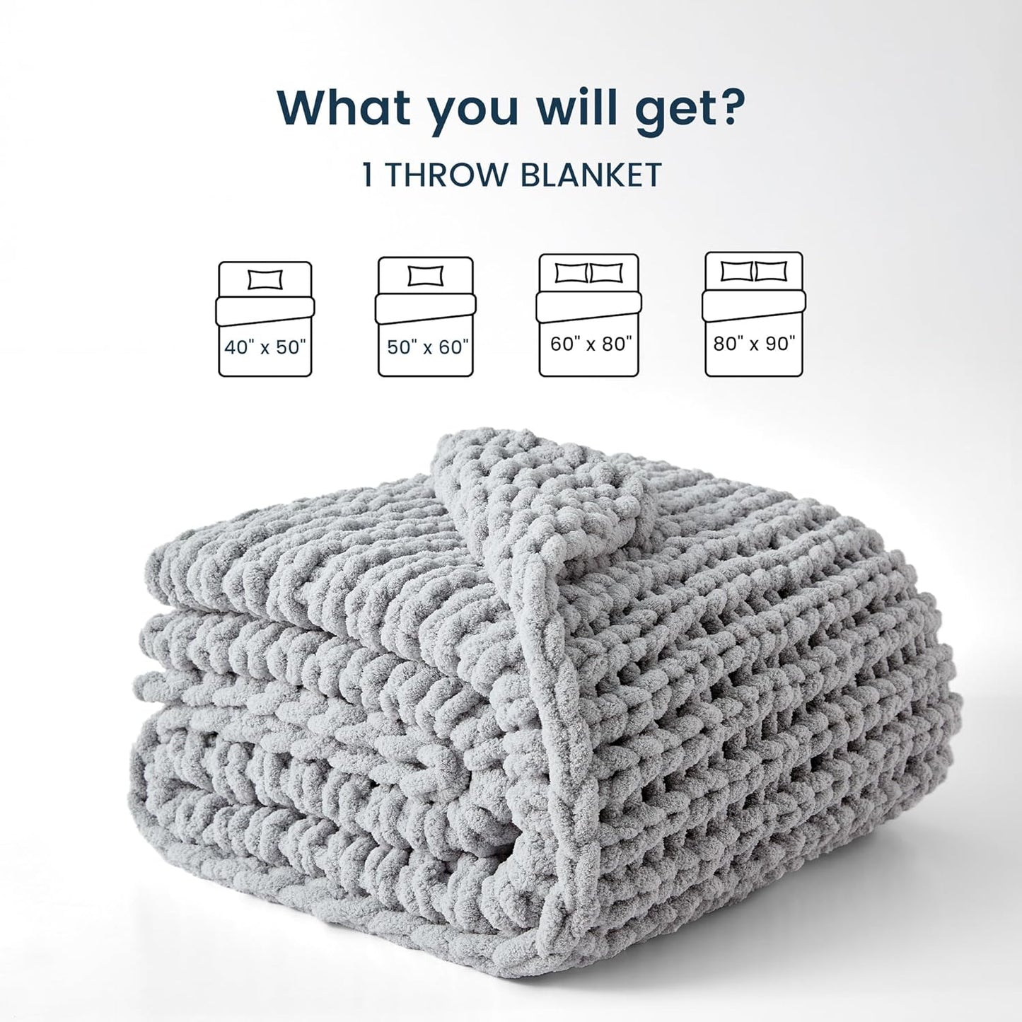 Handmade Washable Velvet Knit Throw Blanket for Couch & Bed - Gray