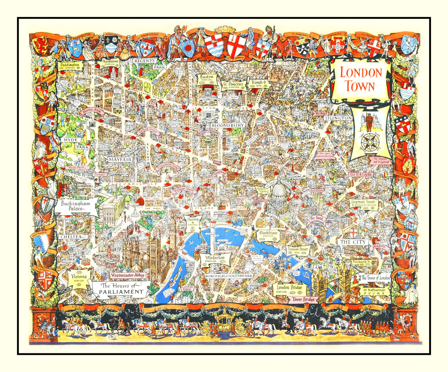 Vintage Map of London, England 1948