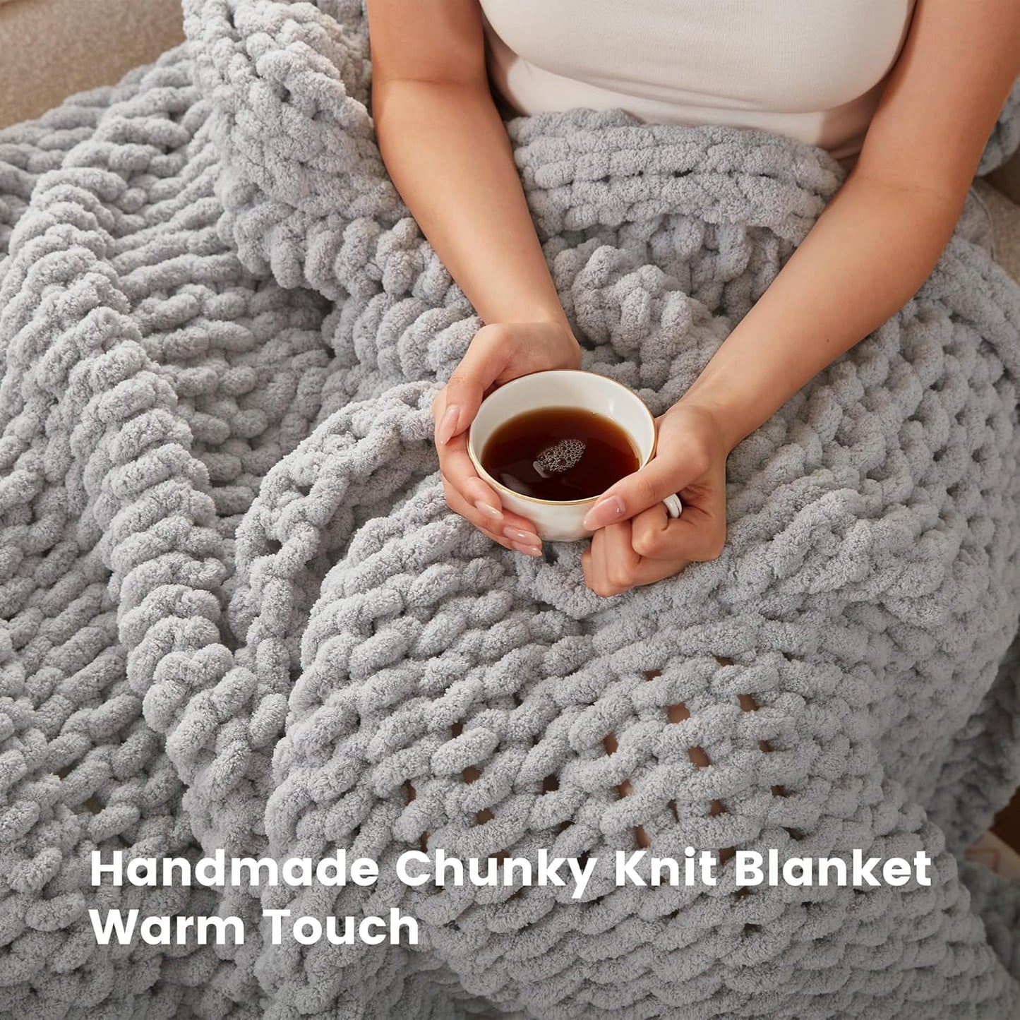 Handmade Washable Velvet Knit Throw Blanket for Couch & Bed - Gray