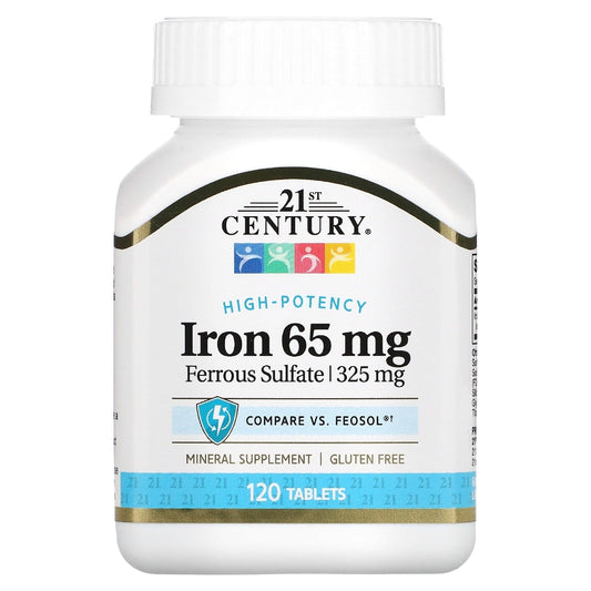 21st Century Ferrous Sulfate 65mg Iron Supplement – 100 Tablets – Supports Iron Deficiency & Vitality
