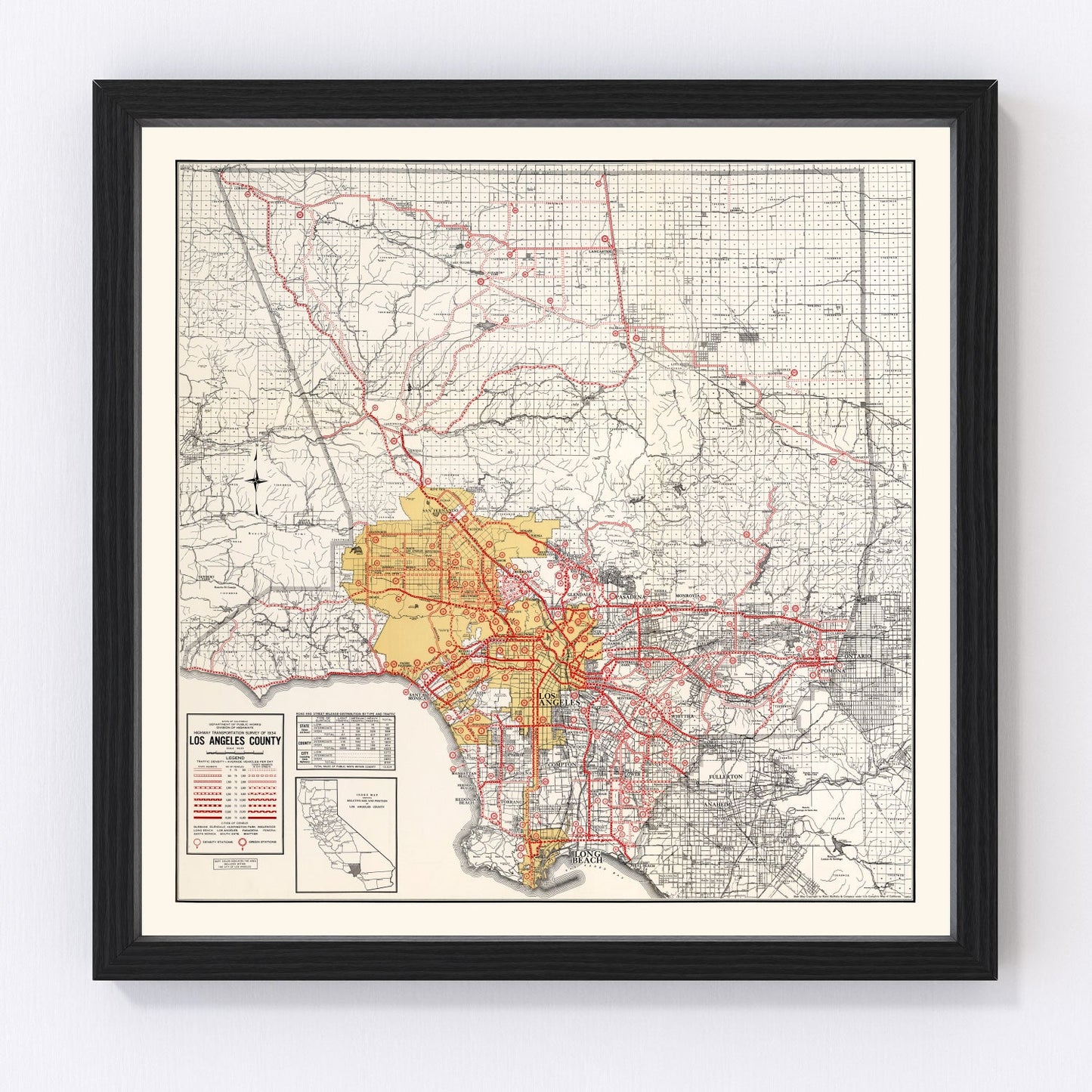 Vintage Map of Los Angeles County, California 1935