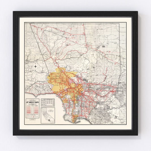 Vintage Map of Los Angeles County, California 1935