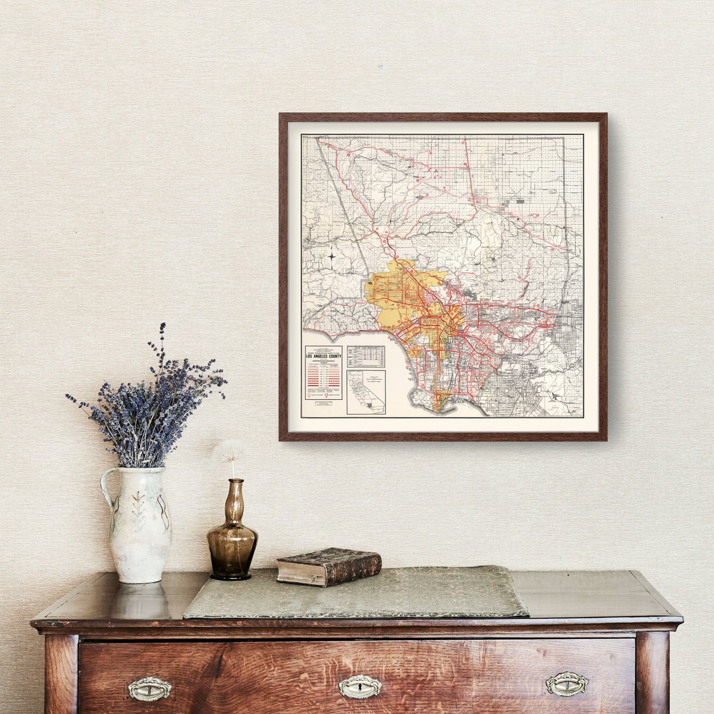 Vintage Map of Los Angeles County, California 1935