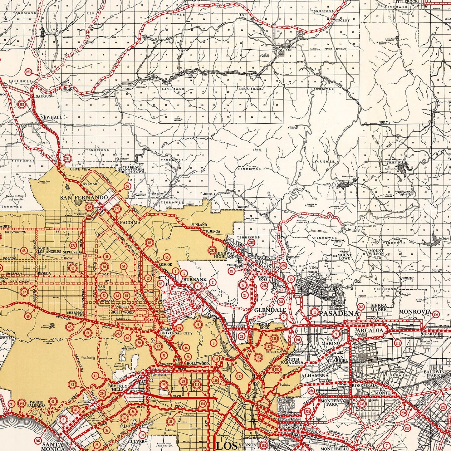 Vintage Map of Los Angeles County, California 1935