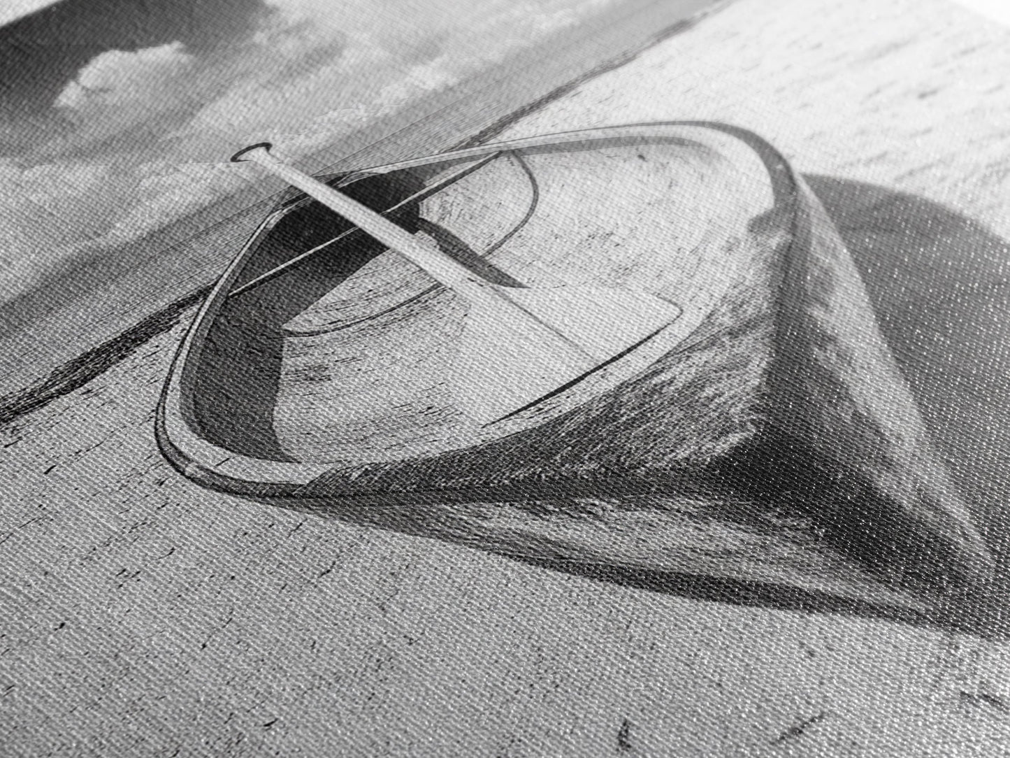 Paddle, Canoe, Beach, Clouds - Summer boating scene, Canvas Print, ideal bathroom or guestroom nautical art, rustic coastal boho wall decor