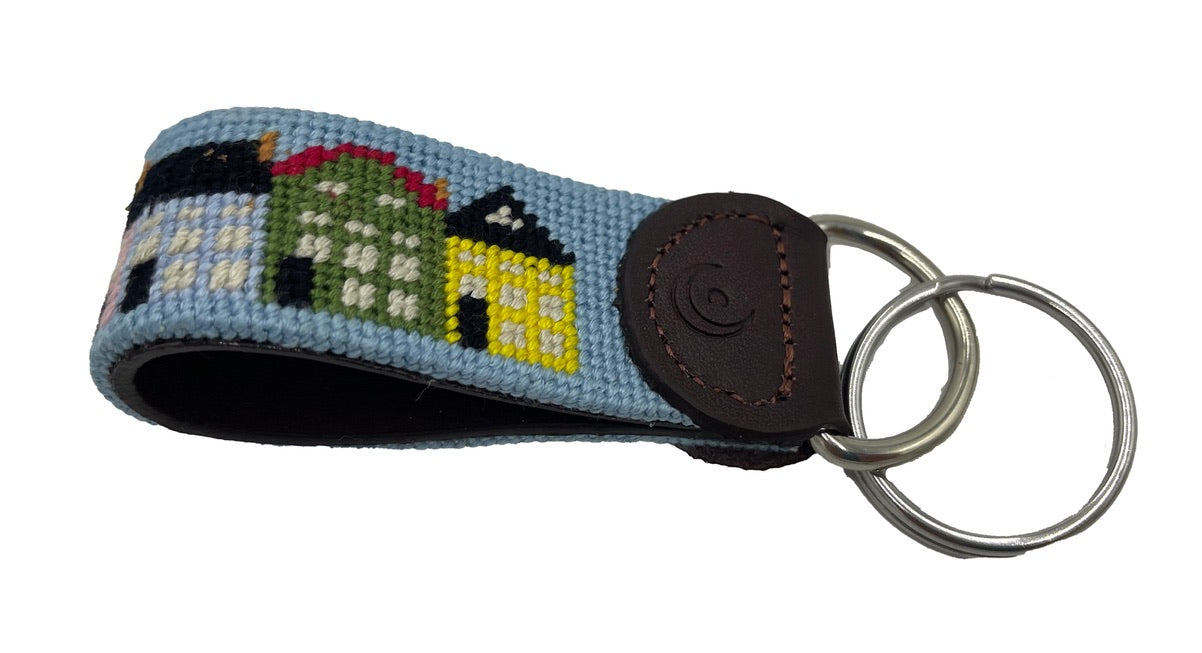 Key Fob - Charleston Rainbow Row Hand-stitched Needlepoint