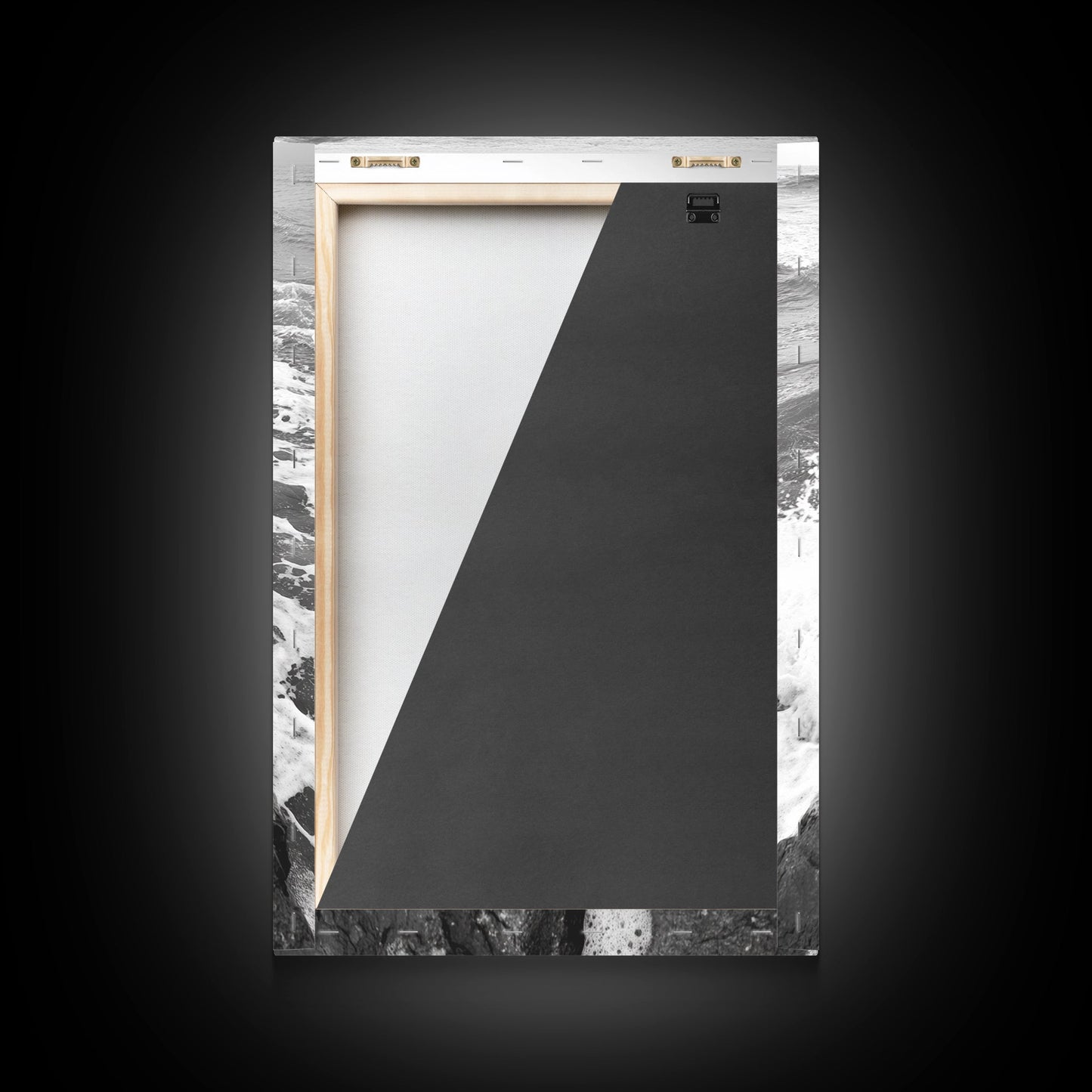 Rocky surf path, ocean jetty power, dramatic sea waves, black white beachscape, Canvas Print, bathroom wall art, nautical minimalist decor