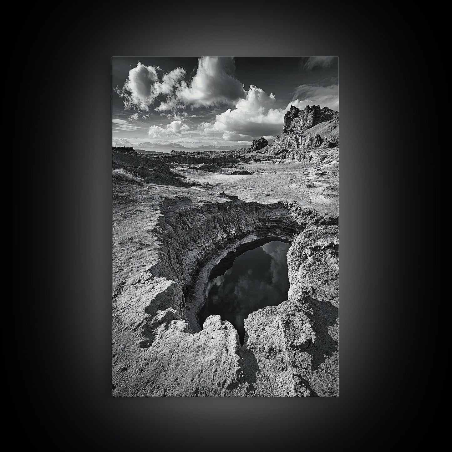 Desert Crater Scene, Surreal Landscape Art, Earth Tone Vibe, Minimalist Nature, Framed Canvas Print, Office Wall Decor, Modern Western Style