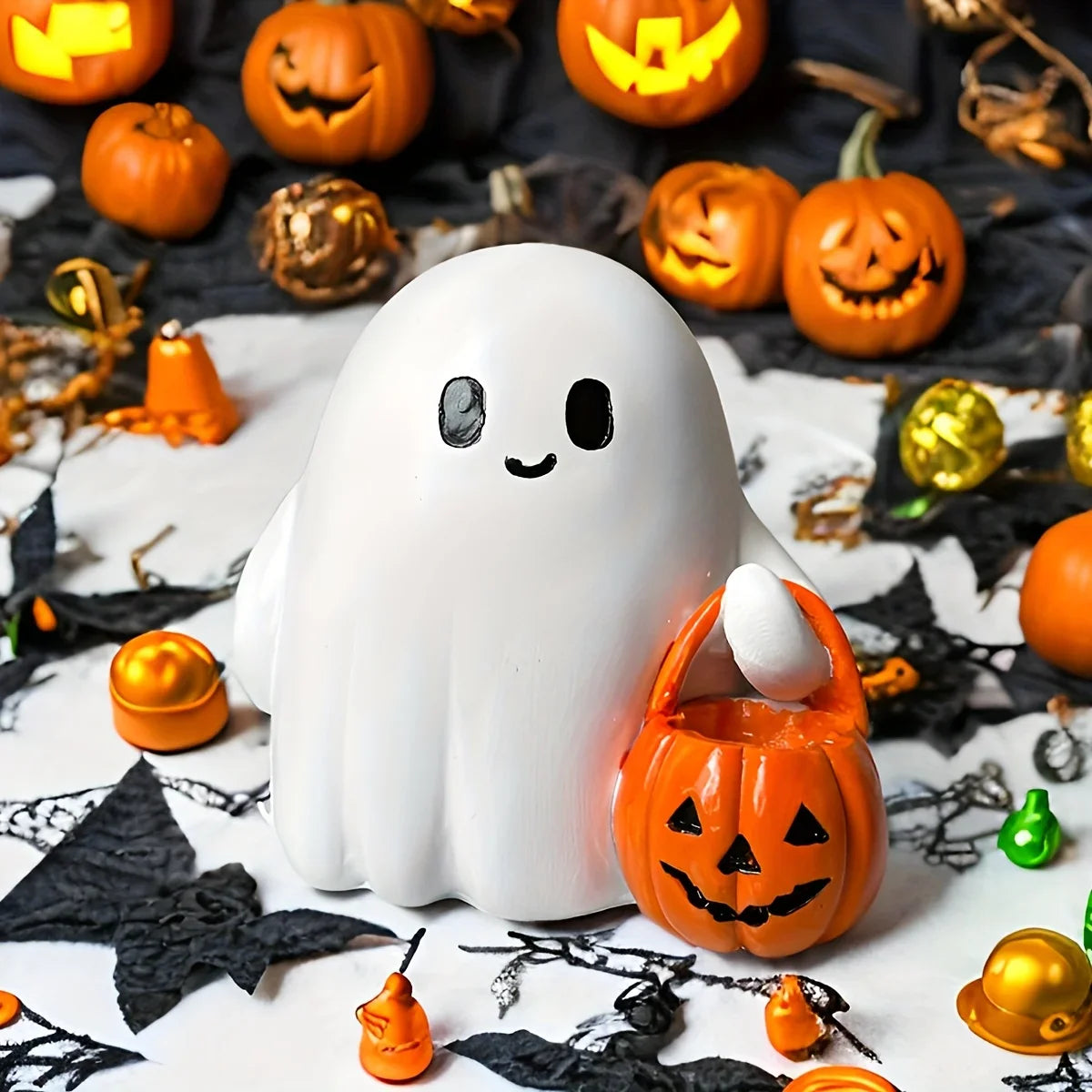 Light Up Ghost Pumpkin Statue