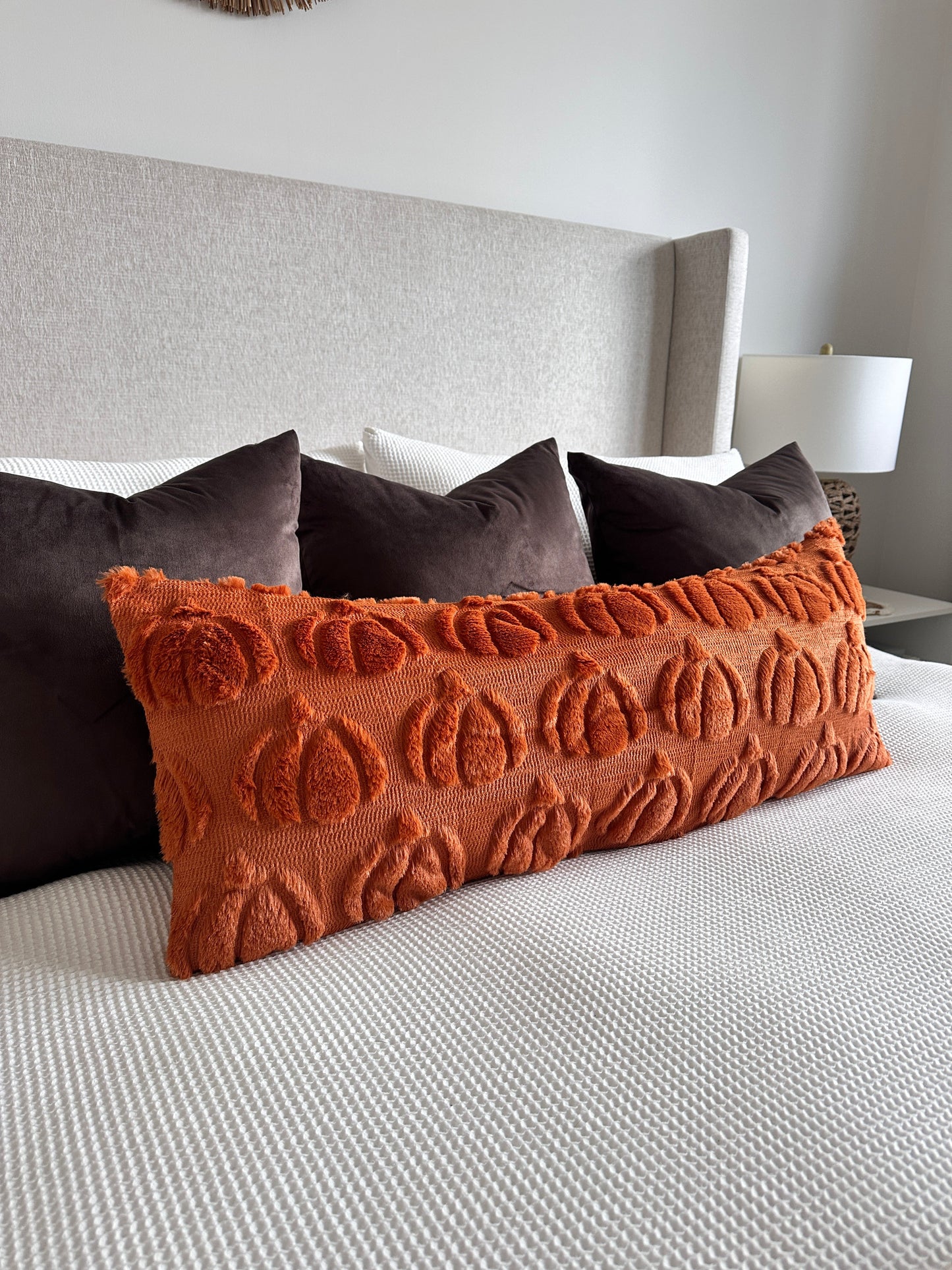 Oversized Burnt Orange Pumpkin Lumbar Pillow Cover 14x36”