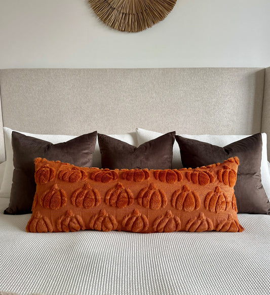 Oversized Burnt Orange Pumpkin Lumbar Pillow Cover 14x36”