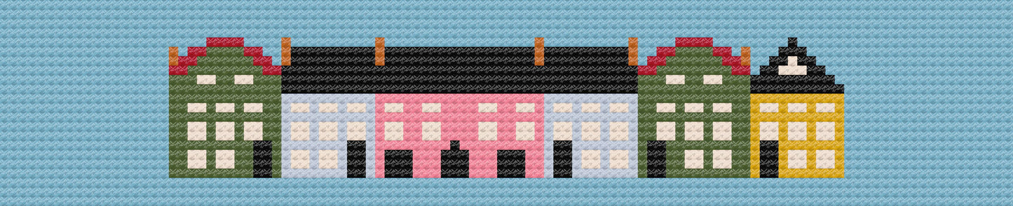 Key Fob - Charleston Rainbow Row Hand-stitched Needlepoint