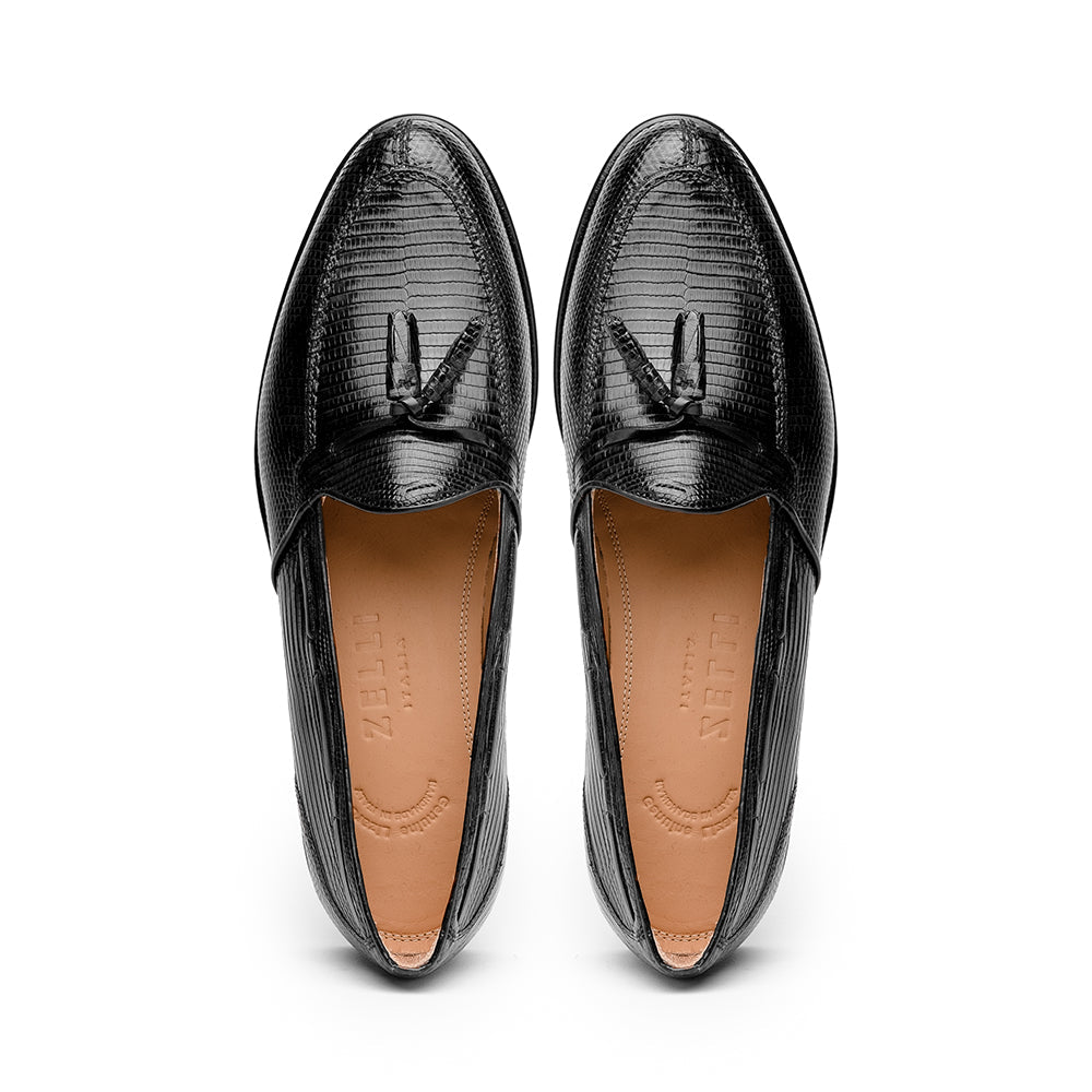 14-580-BLK FRANCO Teju Lizard Tassel Loafer, Black