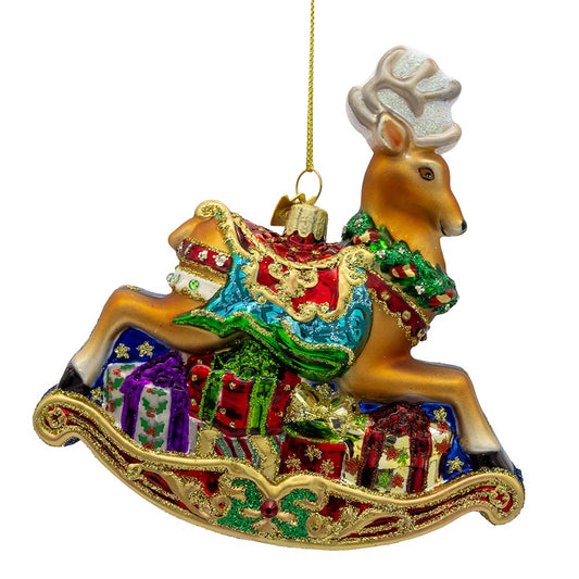 Bellissimo Glass Rocking Deer Ornament