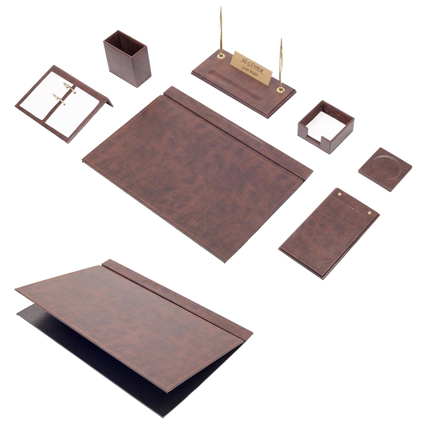 MOOG Leather Desk Set -Black - 9 PCS