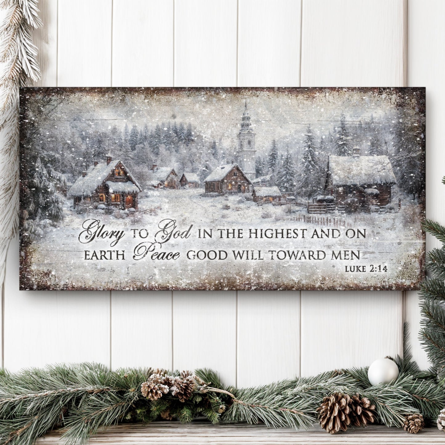 Vintage Christmas Village Luke 2:14 Scripture Sign